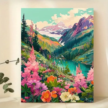 Винтидж платно Цветни планини 30 х 42 см. без рамка