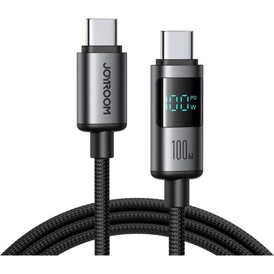 JOYROOM Здрав кабел с въжена оплетка с бързо зареждане за устройства с USB-C порт - Joyroom S-A16 Pro Prism Series Digital Display USB-C to USB-C Cable 100W (черен) (120 см) (S-A16 PRO_CC)