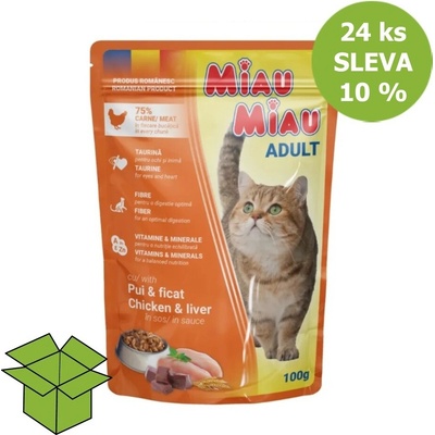 Miau Miau Cat kuracie a pečeň v omáčke 24 x 100 g