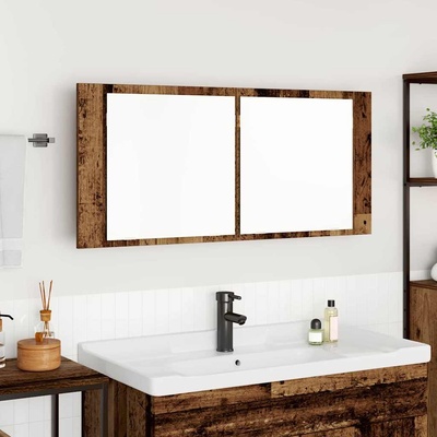 vidaXL LED Огледало за Съхранение с рафт Старо дърво 100 x 12 x 45 см (875042)