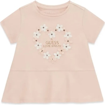 GUESS Свободна розова тениска за мини момиче с цветчета и надпис Guess