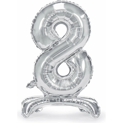 PartyDeco Stojaci fóliový balón číslo 8 70cm strieborný