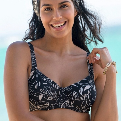 Plavková zmenšující podprsenka Cidra s kosticemi černá béžová