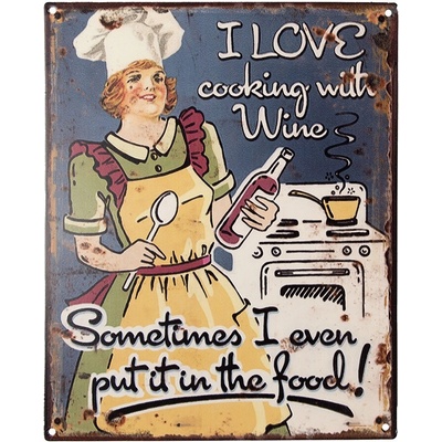 Nástěnná kovová cedule I Love Cooking With Wine - 20*1*25 cm - Clayre & Eef