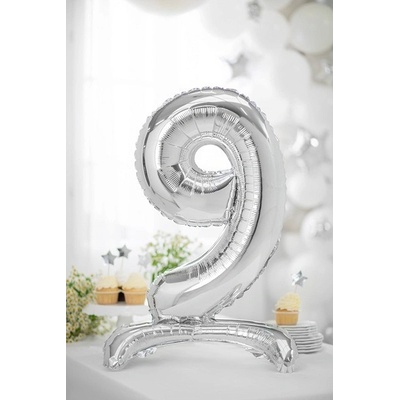 Party Deco FB102M 9 018 Fóliový balón s podstavou strieborný číslo 70cm 9