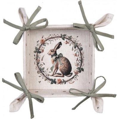 Bavlněný košík na pečivo se zajícem Natural Linen Easter - 35*35*8 cm - Clayre & Eef