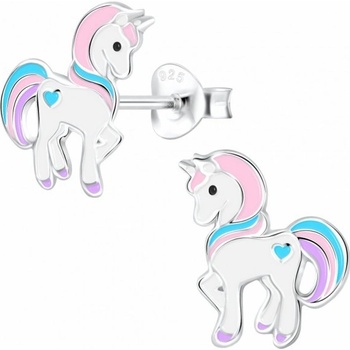 Prosperk stříbrné náušnice Jednorožec bílý S0773