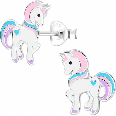 Prosperk stříbrné náušnice Jednorožec bílý S0773