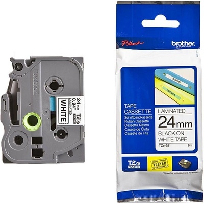 Brother Лента Brother TZE251 24 mm, черен печат върху бяла лента (3030100400)