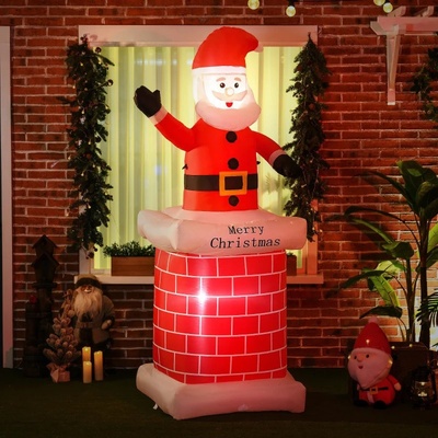 HOMCOM Nafukovací Santa Claus na komíně s LED osvětlením | 210 cm