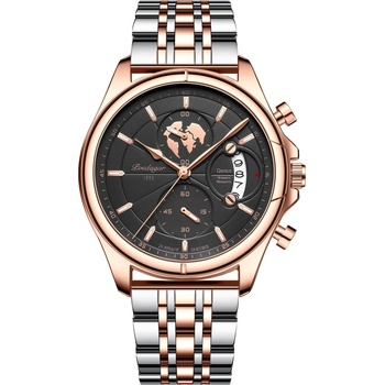 Poedagar Мъжки часовник Poedagar CS1452, неръждаема стомана, сребристо-розово злато, черен циферблат (CS1452)