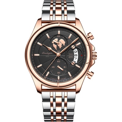 Poedagar Мъжки часовник Poedagar CS1452, неръждаема стомана, сребристо-розово злато, черен циферблат (CS1452)