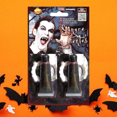 Upíří zuby s umělou krví halloween 30 ml