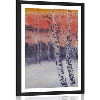 Plakát s paspartou březový háj při západu slunce - 60x90 no frame