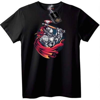 NOONEBRAND Тениска Свиреп Рицар с Огнена Наметка - 2XL, Black