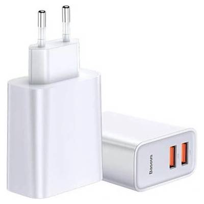 Baseus Dual USB QC 3.0 Wall Charger 30W - захранване за ел. мрежа с два USB изхода и технология за бързо зареждане (бял)