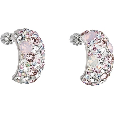 Evolution Group strieborné náušnice visiace s kryštálmi Swarovski ružový polkruh 31164.3