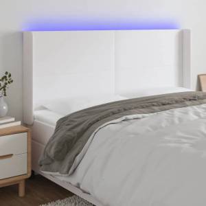 vidaXL LED горна табла за легло, бяла, 183x16x118/128 см (3123871)