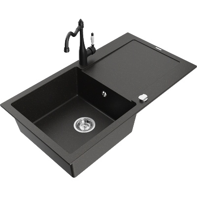 Mexen Leo гранитна мивка с 1 отделение с дренаж и кухненски смесител Карла, (6501-75-670700-70)
