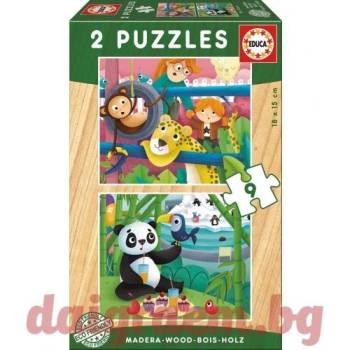 Educa Дървен пъзел educa 17616 - 2 х 9 части - Животните от зоологическата градина (edu17616)