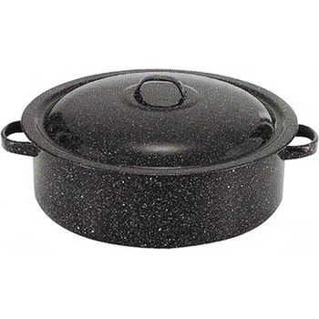 48 см голяма кръгла емайлирана тава с дръжки и капак