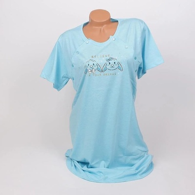 Светлосиня памучна нощница за кърмачки със зайчета