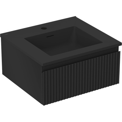 Rivel шкаф за баня 50 см с умивалник Otis, 1 чекмедже, рифлиран, черен мат - 91A20-05023-1-BF71-W18M71 (91A20-05023-1-BF71-W18M71)