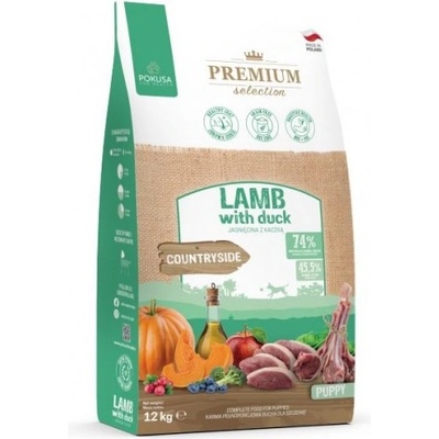 POKUSA Premium Selection Countryside - храна за подрастващи кученца от всички породи, хипоалергенна формула, без зърно, с агнешко и патешко, 12 кг - Полша