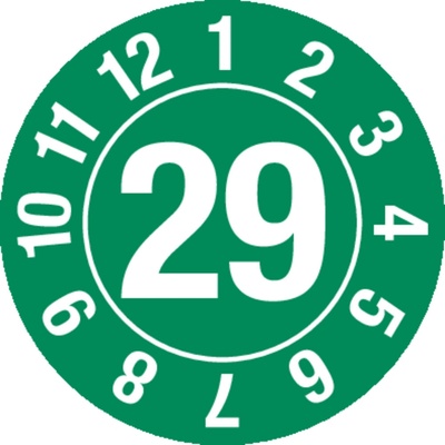 Kontrolná nálepka 29, kruh, zelený, fólia samolepiaca, 10 mm, BJ = 1 x 128 ks