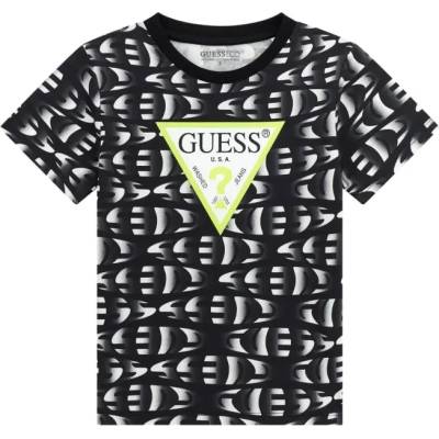 GUESS Тениска с къс ръкав в черно и бяло за момче с електрикаво лого Guess
