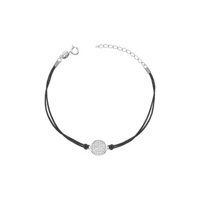 Nubis černý náramek se stříbrným kolečkem se zirkony IT0023-K
