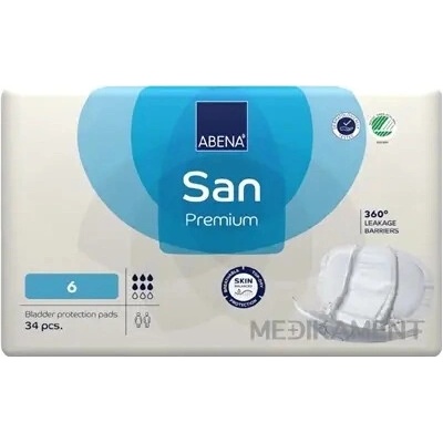 ABENA San Premium 6 vkladacie plienky anatomické 30 x 63 cm savosť 1600 ml 34 ks