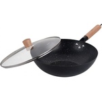 Kinghoff Уок тиган Kinghoff KH 1984, 30 см, Стъклен капак с отвор за пара, Мраморно покритие, Индукция, Черен