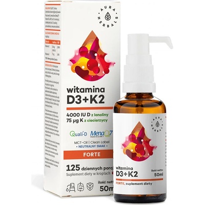 Aura Herbals Витамин D3 1000 IU + K2 18.75 g Форте, орален спрей 50 ml | Aura Herbals (612843 AH)