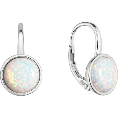 Evolution Group strieborné náušnice visiace s bielym okrúhlym syntetickým opálom 11466.1 white