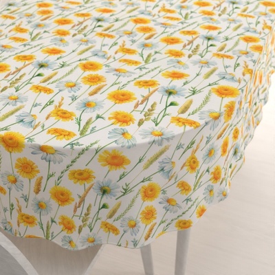 Biante Dekoračný oválny obrus PML-104 Biele a žlté margaréty na bielom 100x160 cm
