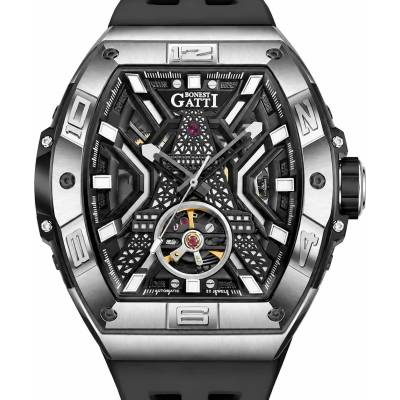 Bonest gatti Мъжки часовник Bonest Gatti Dominatore, Автоматичен, Скелетон, Сребрист (BG5001-R2)