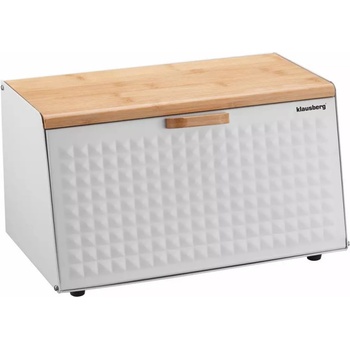 Klausberg Кутия за хляб Klausberg KB 7468, 35.5 см, Стомана, Бамбук, Горен и преден капак, Бял (KB 7468)