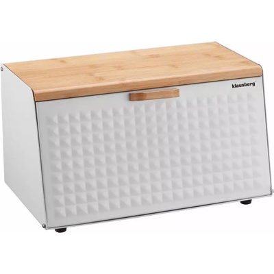 Klausberg Кутия за хляб Klausberg KB 7468, 35.5 см, Стомана, Бамбук, Горен и преден капак, Бял (KB 7468)