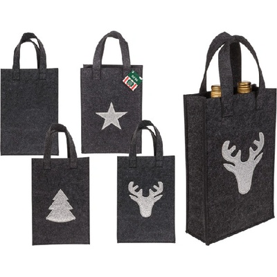 Lampionky.cz Taška dárková filcová šedá X-mas mix motivů 20 x 8 x 30 cm