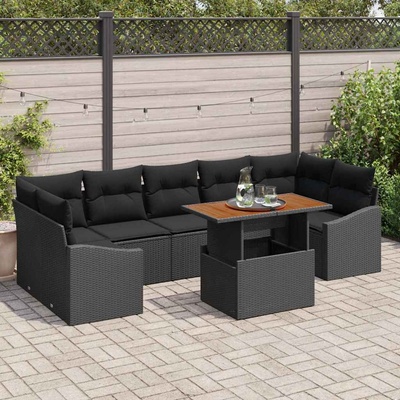 vidaXL Градински Софа Комплект с възглавница 8 pcs Черно (3358543)