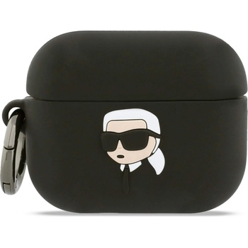 Karl Lagerfeld Силиконов калъф с карабинер за Apple AirPods Pro 3 - Karl Lagerfeld AirPods Pro 3 3D Logo NFT Karl Head Silicone Case (черен) (KLAP3RUNIKK)