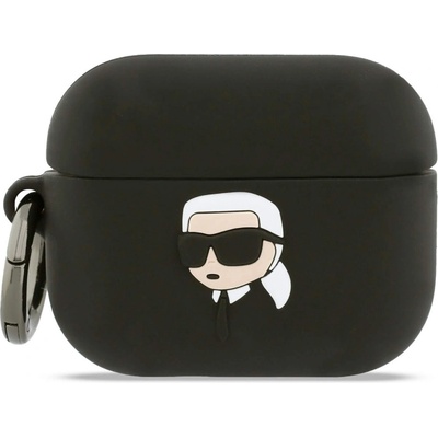 Karl Lagerfeld Силиконов калъф с карабинер за Apple AirPods Pro 3 - Karl Lagerfeld AirPods Pro 3 3D Logo NFT Karl Head Silicone Case (черен) (KLAP3RUNIKK)