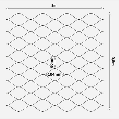Čierna lanková sieť, 0,8 x 5 m, oko 60 x 104 mm, ø 2 mm, AISI 304