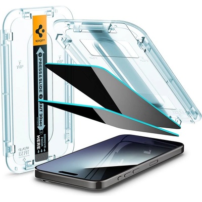 Spigen Glas. Tr Ez Fit Privacy Tempered Glass 2 Pack - 2 броя стъклени защитни покрития с определен ъгъл на виждане за дисплея за iPhone 15 Pro