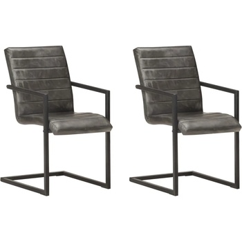 vidaXL Конзолни трапезни столове, 2 бр, сиви, естествена кожа (321842)