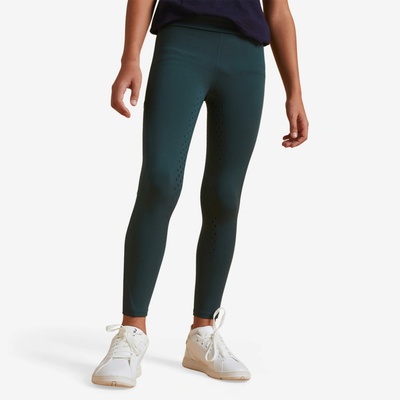 FOUGANZA Detské jazdecké legíny 500 fullgrip zelené