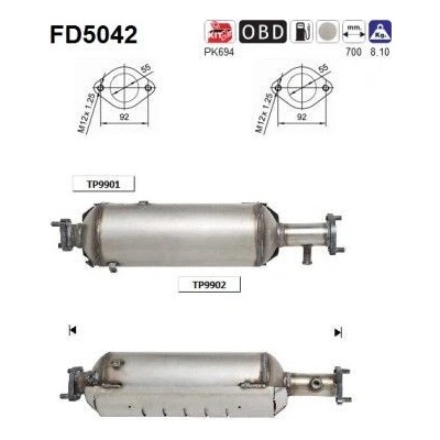 Filter sadzí/pevných častíc výfukového systému AS FD5042 FD5042