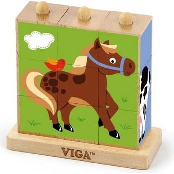 Viga puzzle kocky zvieratká z farmy 4 ks
