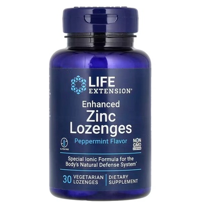 Life Extension Enhanced Zinc Lozenges, цинкови пастили, вкус мента, 30 пастили